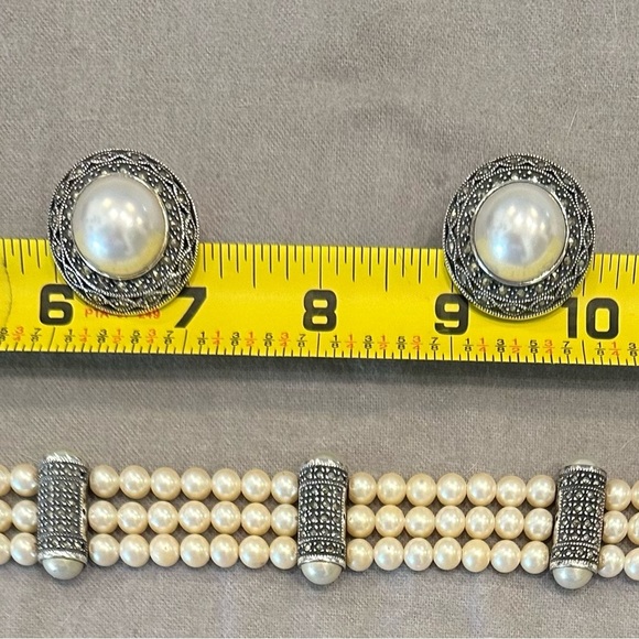 Judith Jack Sterling w/Marcasite and Faux Pearl Earrings - Picture 9 of 11